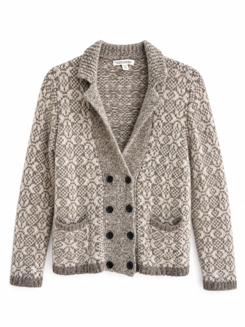 Banana Republic Cashmere Blend Fair Isle Cardigan Petite M Italian Yarn